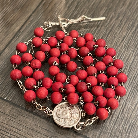Perfume Scent Rosary Necklace - Red Wooden beaded Rosary - Picture 13 of 14